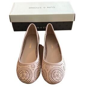 Sun Stone 9M Blush Beige Laser Cut Faux Suede Ballet Flat New in Box